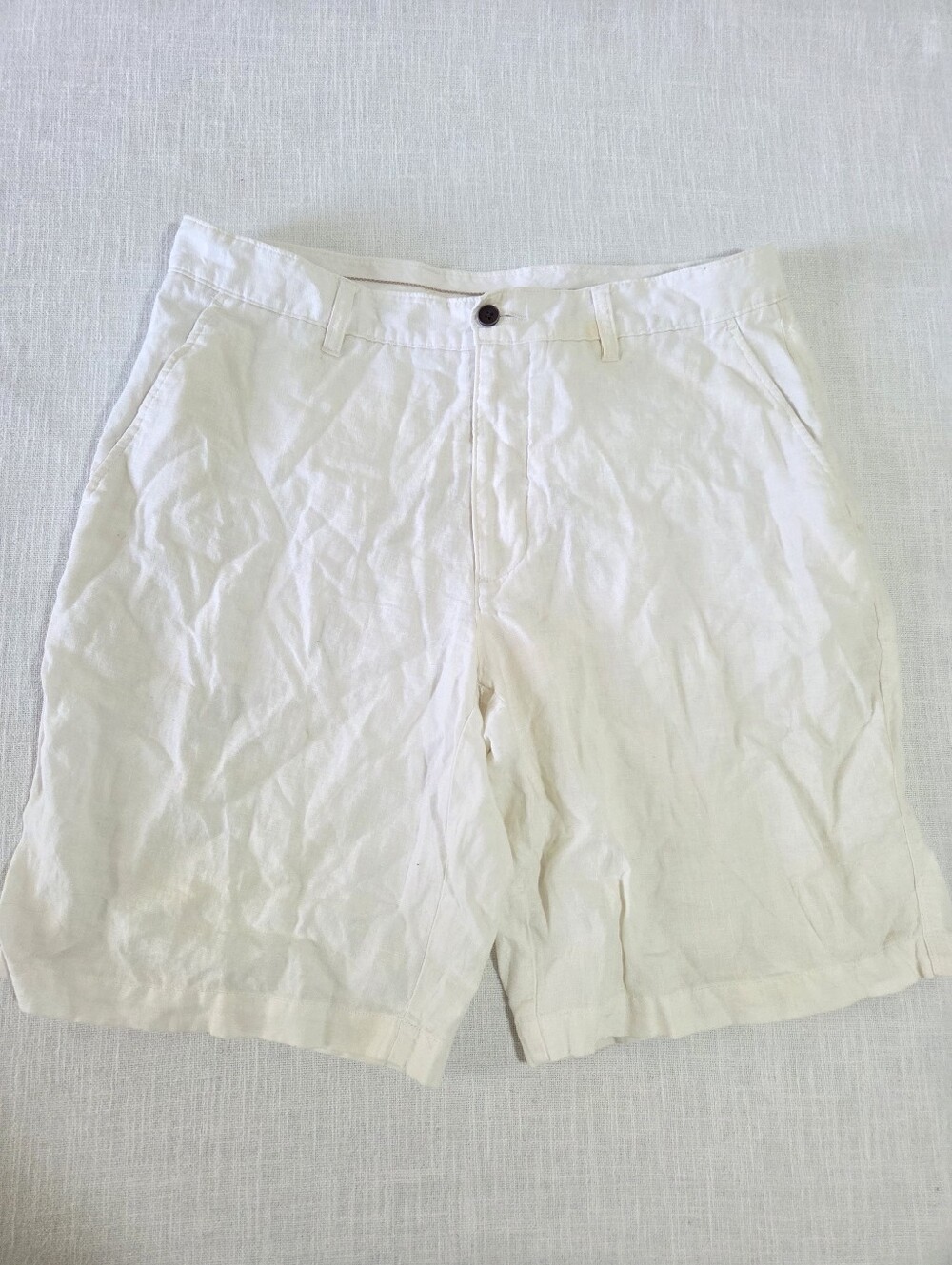Tasso Elba Men's Cream Flat Front 100% Linen Shorts 33 Inch Waist